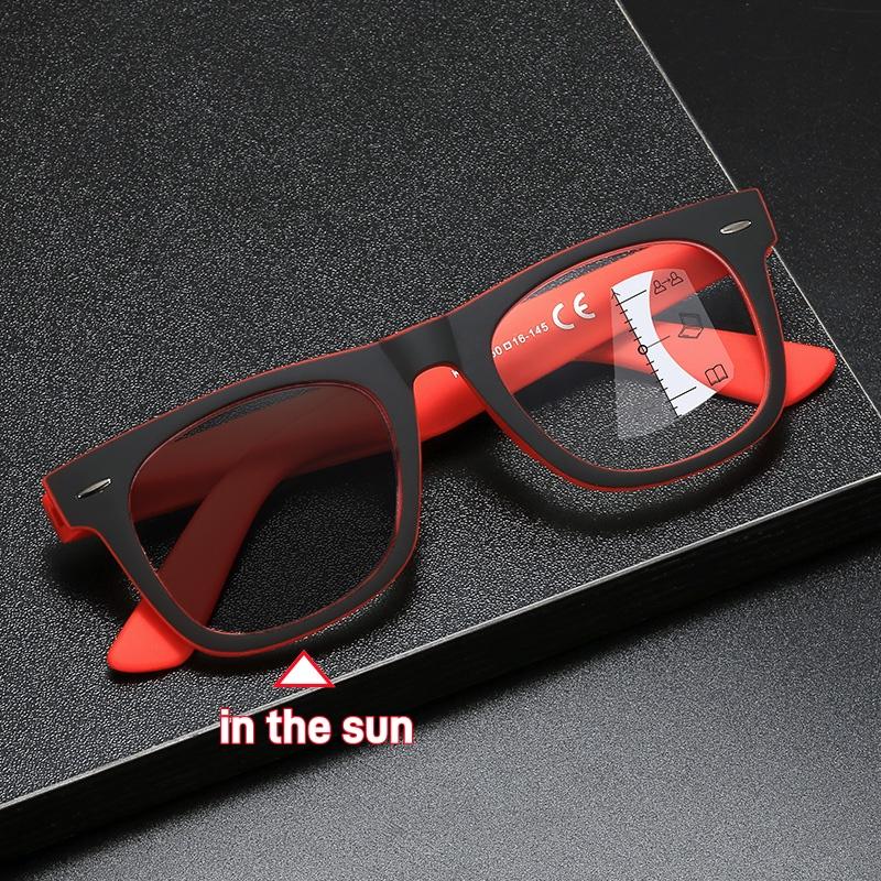 Modische quadratische Rahmen Mehrstärken Photochrome Blaulichtblockierende Presbyopie Brille Unisex Retro Übergroße Lesebrille
