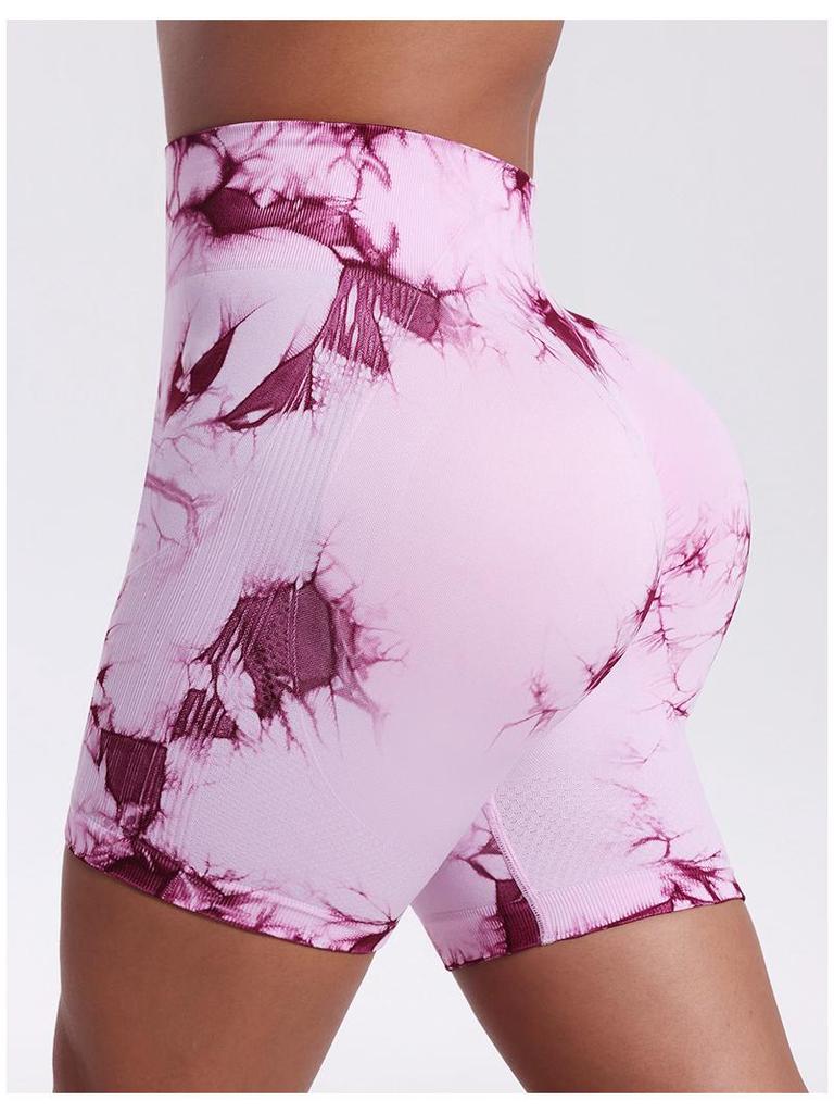 Snow Fox Tie-Dye High Waist Tummy Control Yoga Shorts - Women's Fitness Peach Butt Shorts