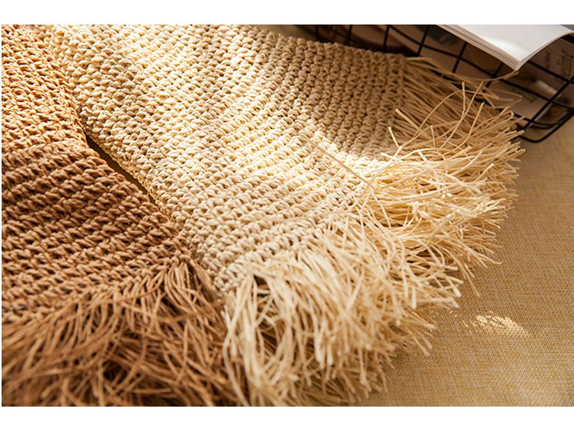 Women's Korean-Style Wide Brim Frayed Straw Hat - Breathable Summer Sun Protection