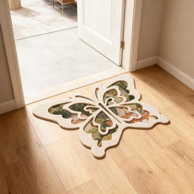 Floor Mat Butterflies Shape Water-Repellent Easy To Clean Bathroom Rug with Anti-Slip Base High-Density