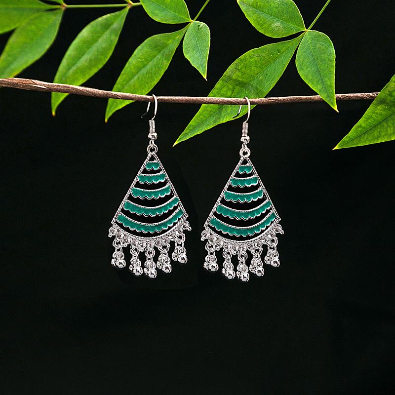 Vintage Ethnic Miao Silver Teardrop Tassel Earrings