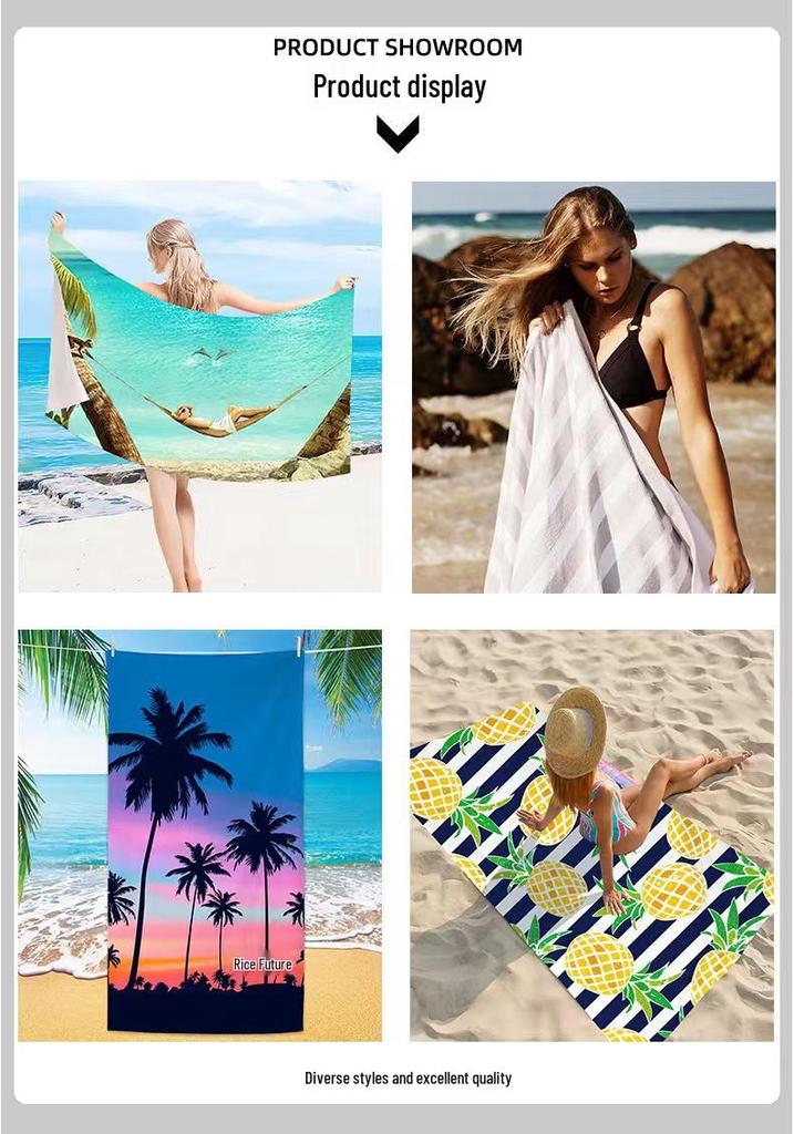 Quick-Dry Starfish & Shell Ultra-Fine Fiber Beach Towel with Double-Sided Fleece & Ocean Digital Print