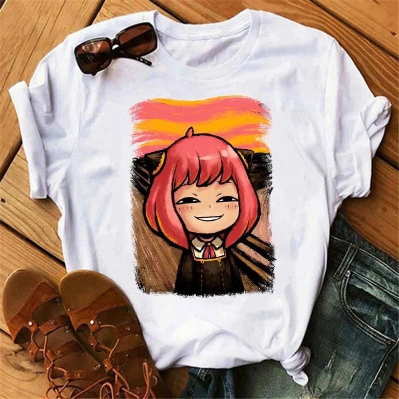 Anime Spy X Family Tişört Kadın Japon Harajuku Modası Kısa Kollu Tişörtler Yazlık Üstler Kawaii O Yaka Kadın Tişört Üst Unisex