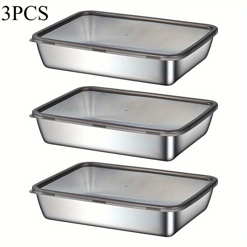 3pcs Thick Stainless Steel Food Storage Containers - Leakproof, Reusable, Stackable,Durable Airtight Kitchen Fruit, Meat
