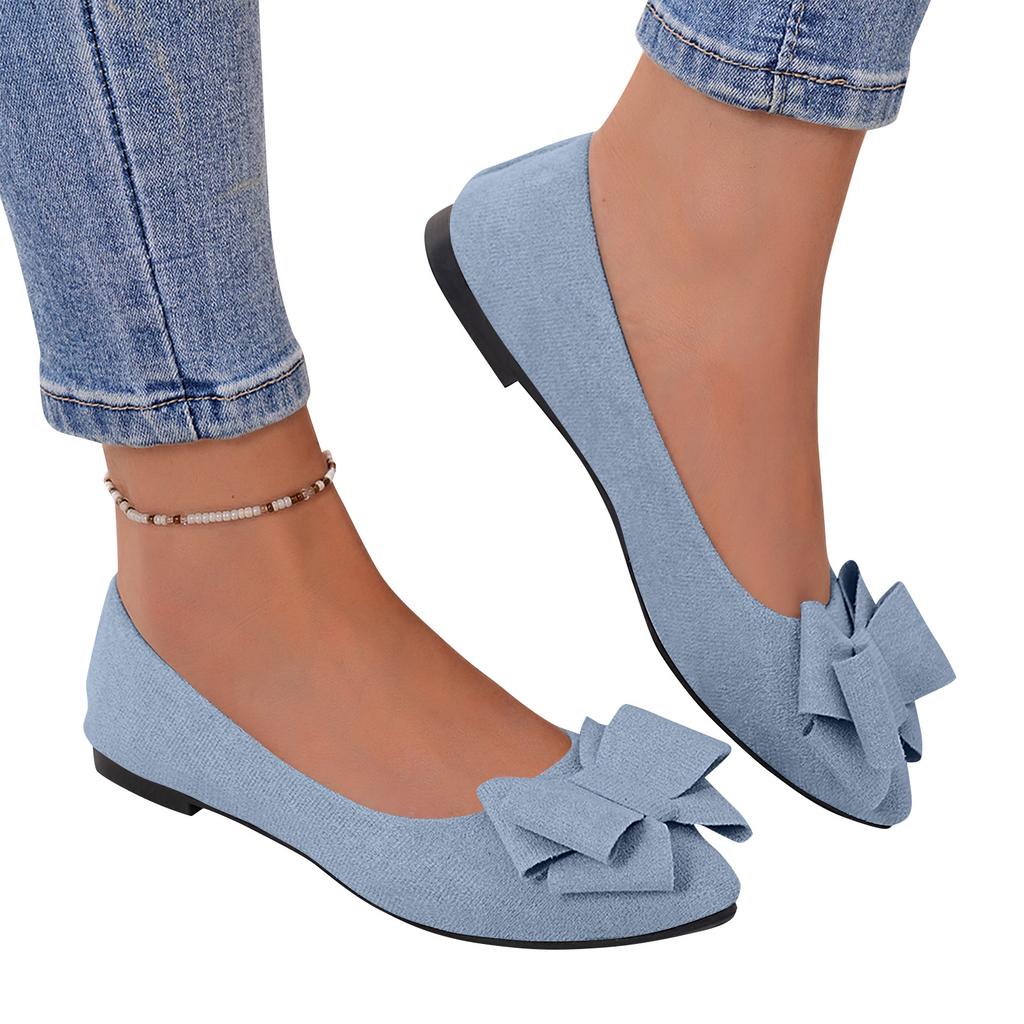 Women Bow Detail Pointed Toe Ballet Flats Slip On Low Heel Comfortable Casual Shoes for Daily Wear