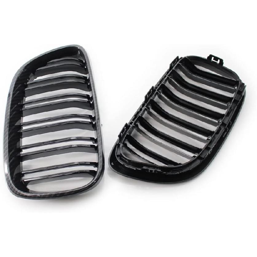Carbon Fiber Dual Slat Front Hood Kidney Grilles Grill Compatible for BMW F22 F23 M2 2014-2018 for BMW 225i 218i 220i(Black-Carbon Fiber)