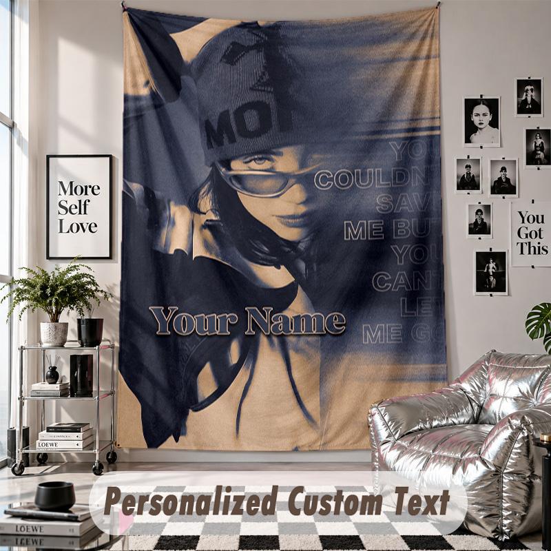 Wall Hanging Tapestry With Custom Name & Text, Billie Eilish Decorative Tapestry For Bedroom