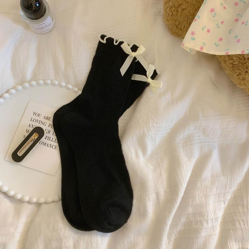 Women's Lolitas Cute Summer Calf Socks Japanese Sweet Bowknot Crew Socks JK Uniform Loose Socks Ruffle Frilly Ankle Sock