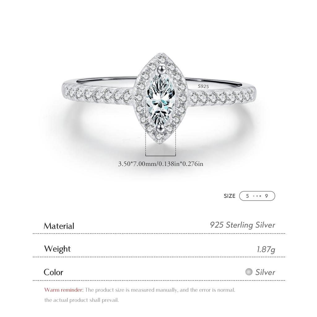Exquisite Luxury Marquise Cut CZ Ring Fine Jewelry Accessories 925 Sterling Silver Rings for Women Wedding Engagement Bands