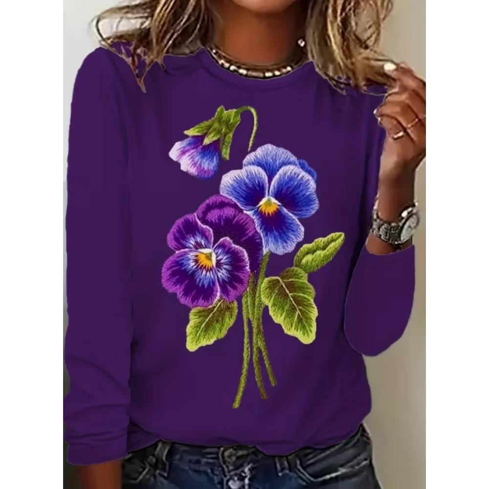 Women's Tunic Ombre Fashion Casual Long Sleeve Crew Neck Long Tops Daily Print Black Blue Dark Green Spring