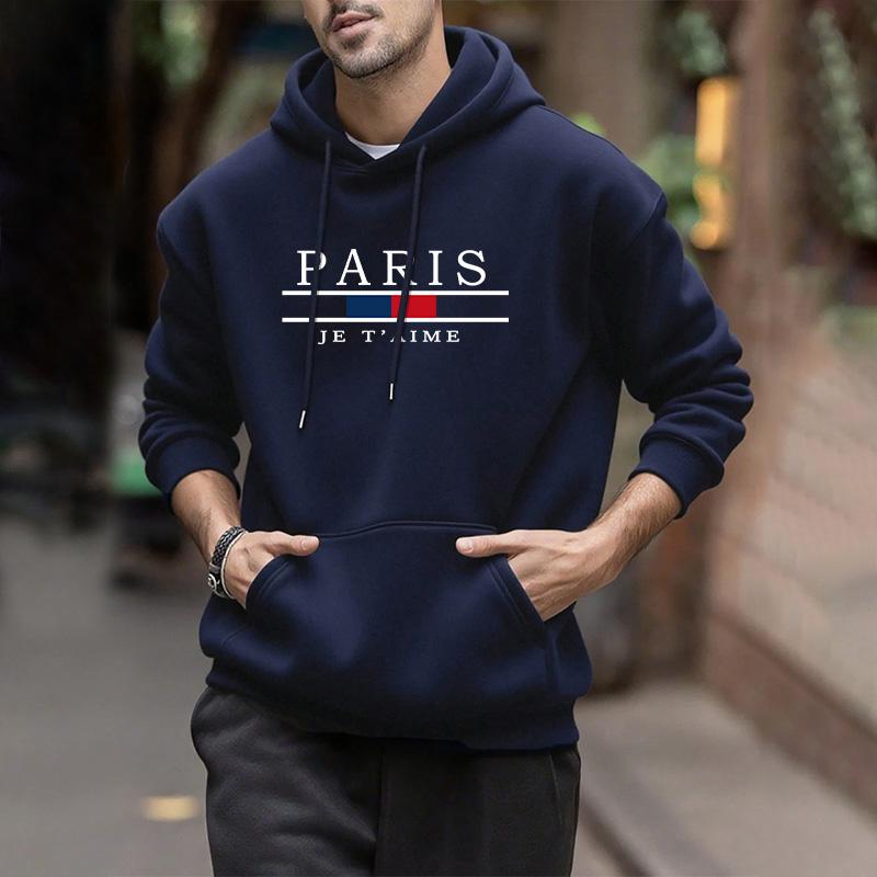 2025 New Arrival Mens Hooded Sweatshirt Urban Streetwear Casual Fashion Warm Winter Hoody Outwear Autumn Trendy Male Paris Print