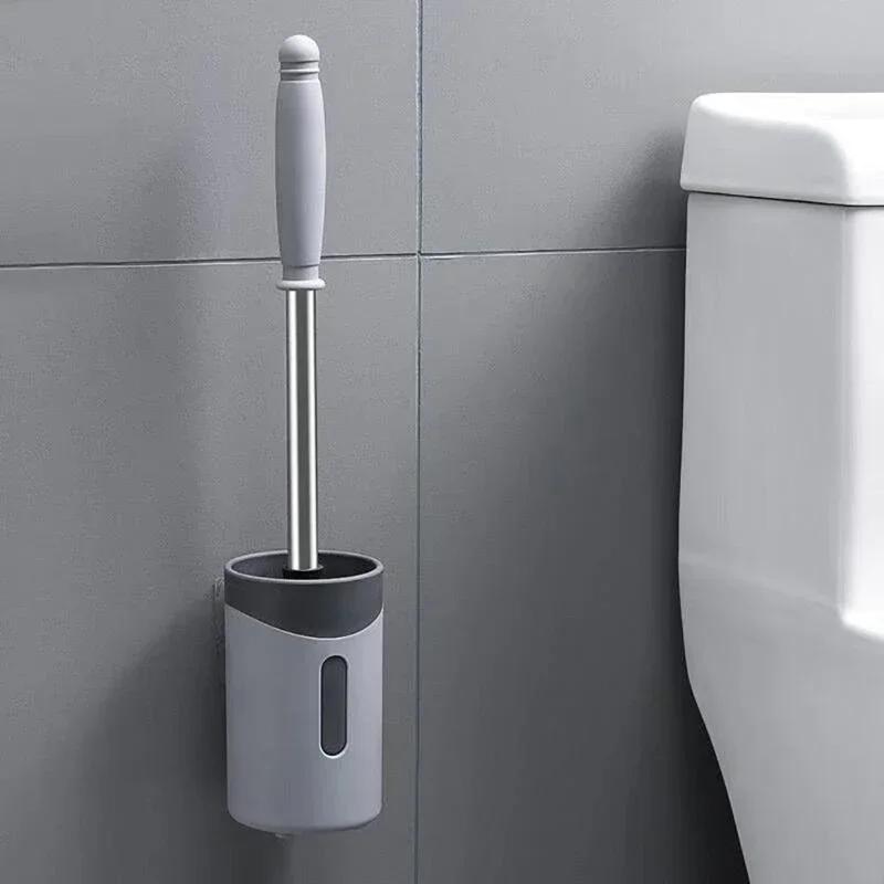 Stainless Steel Long-Handled Brush With Base Toilet Brush Set Toilet No-Punch Wall Hung Toilet Washer