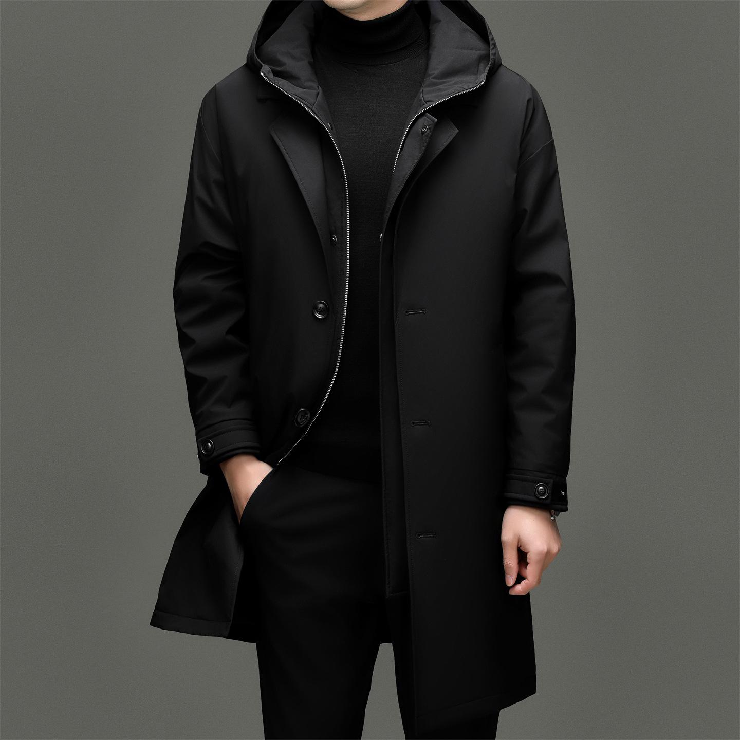 

Men’s Versatile Hooded Goose Down Windbreaker - Winter Business Casual Coat 2XL чорний