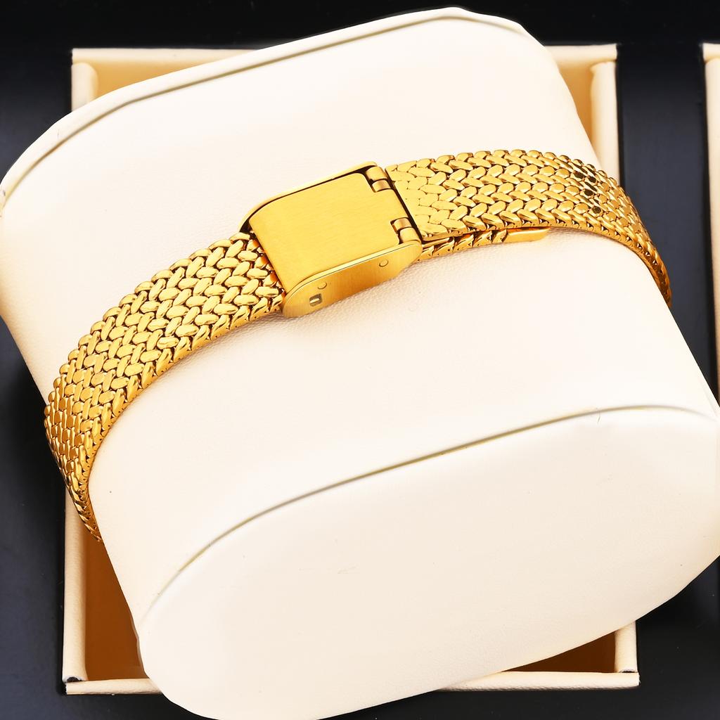 YaLaLuSi Damen Luxus Gold Diamant Zifferblatt Quarz Uhr Schlankes Netzarmband Elegante Damen Kleid Armbanduhr