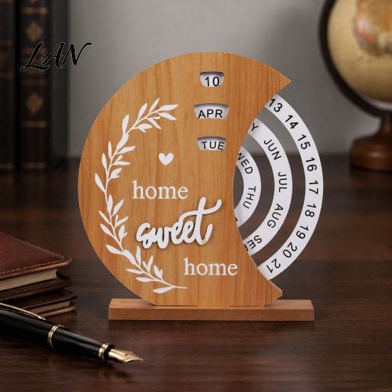 Office Desk Accessories for Men Wooden Perpetual Calendar, Manual Rotating Calendar Home Natural Wood Decor, Creative Date Month Week Display Desktop