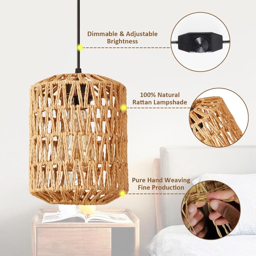 EU Plug Bamboo Chandelier Hanging Lamp Wabi-sabi Zen Style Handmade Rattan Fixture Home Living Room Decor Ceiling Pendant Light