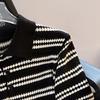 Women's Lapel Contrast Stripe Short Sleeve Knit Top