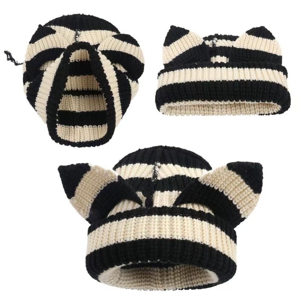 Yarn Knitted Beanie Hat Y2K Harajuku Knitted Skull Cap Gifts Cat Ear Beanie Casual Streetwear