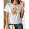 European Size Warm and Cute Retro Plush Teddy Bear Printed T-shirt | Suitable for Daily and Home Wear, Women'S Casual Short Sleeved