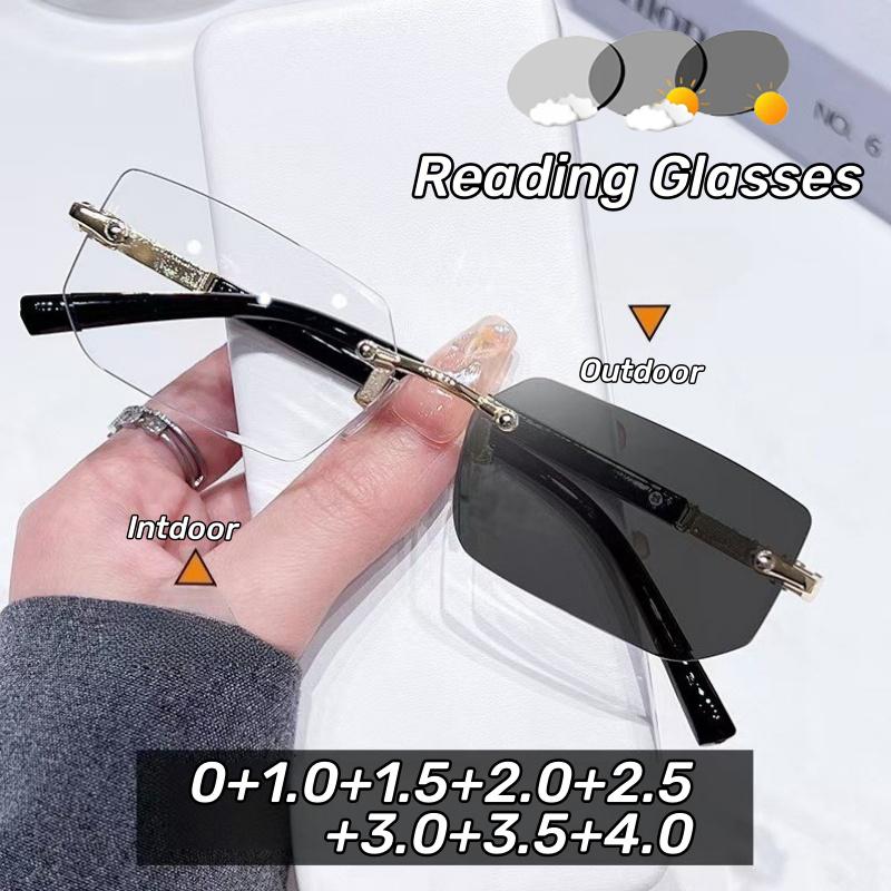 New Rimless Photochromic Presbyopia Senior Sense of Business Style Men's Reading Glasses Outdoor Sun Shading Sunglasses