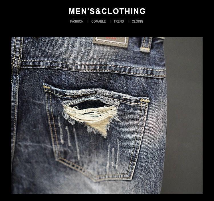 Men's Retro Japanese Style Ripped Denim Shorts - Summer Trend Straight Casual Mid-Length Pants