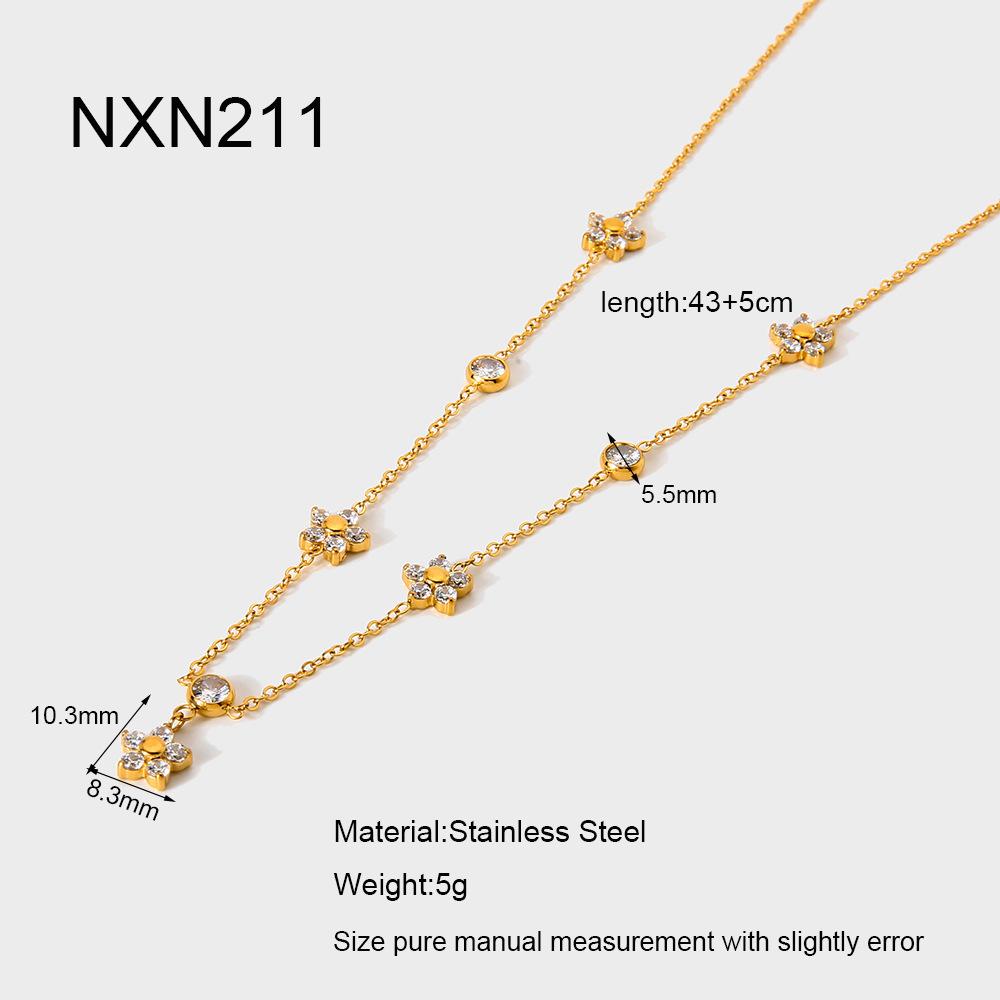 European and American ins fresh and elegant geometric flower zircon pendant necklace plated with 18K gold stainless steel waterproof collarbone chain