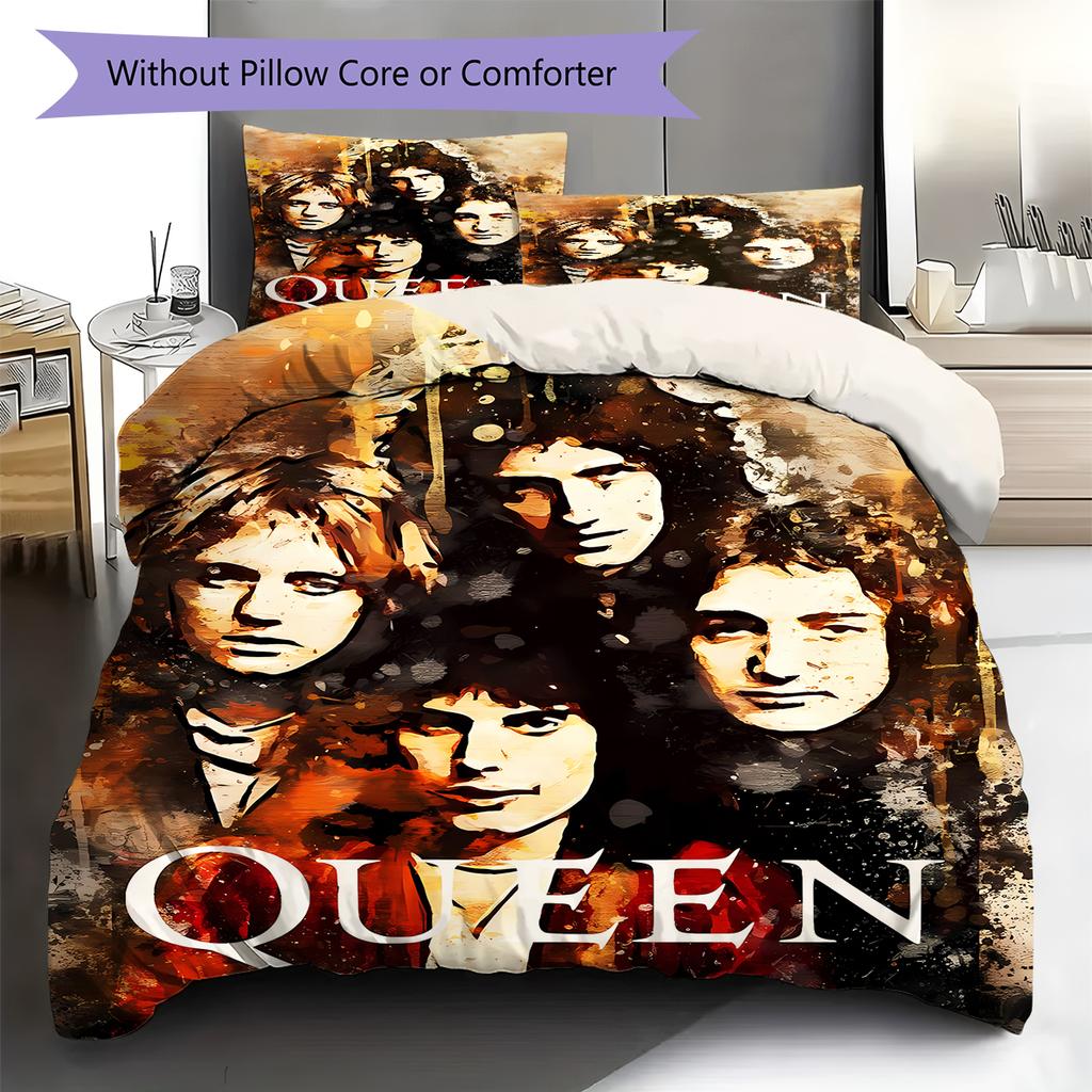 Queen Freddie Mercury Muster Bettwäsche, Steppbett Set Bettbezug Kissenbezug Zuhause Geburtstagsgeschenk (1 Bettbezug + 2 Kissenbezüge, ohne Füllung)