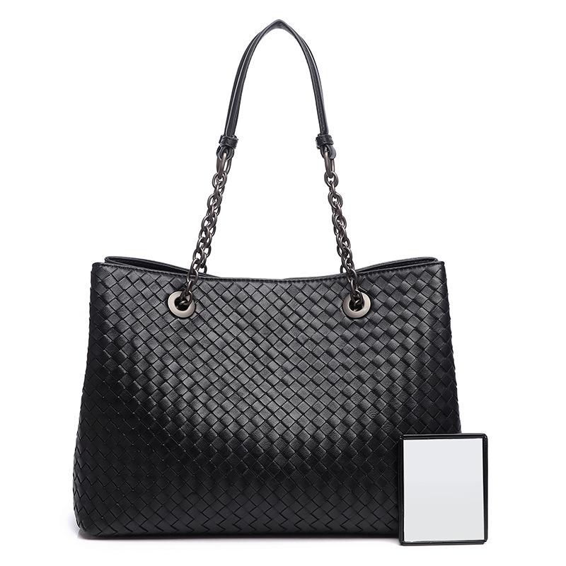 

Трансграничный тренд Новая сумка из овчины высшего слоя для женщин+женская сумка через плечо+модная плетеная женская сумка большой вместимости 35cmx15cmx24cm чёрный