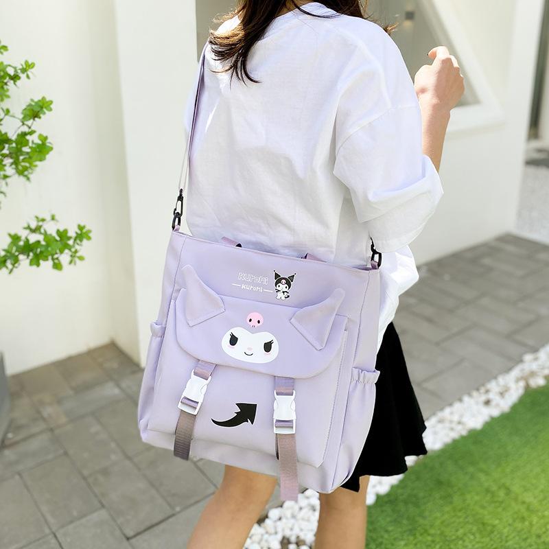 Kuromi New Series Girls Large Capacity Messenger Bag Fashion Cartoon Tote Bag All Match Students Causal Oxford Cloth Bag