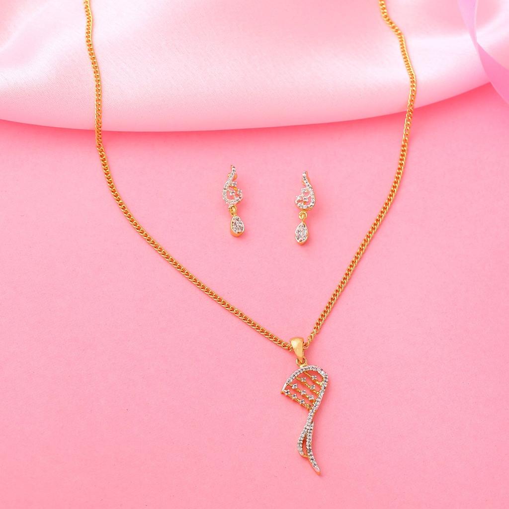 Estele 24 Karat vergoldetes Dancing American Diamond-Anhänger-Set für Damen