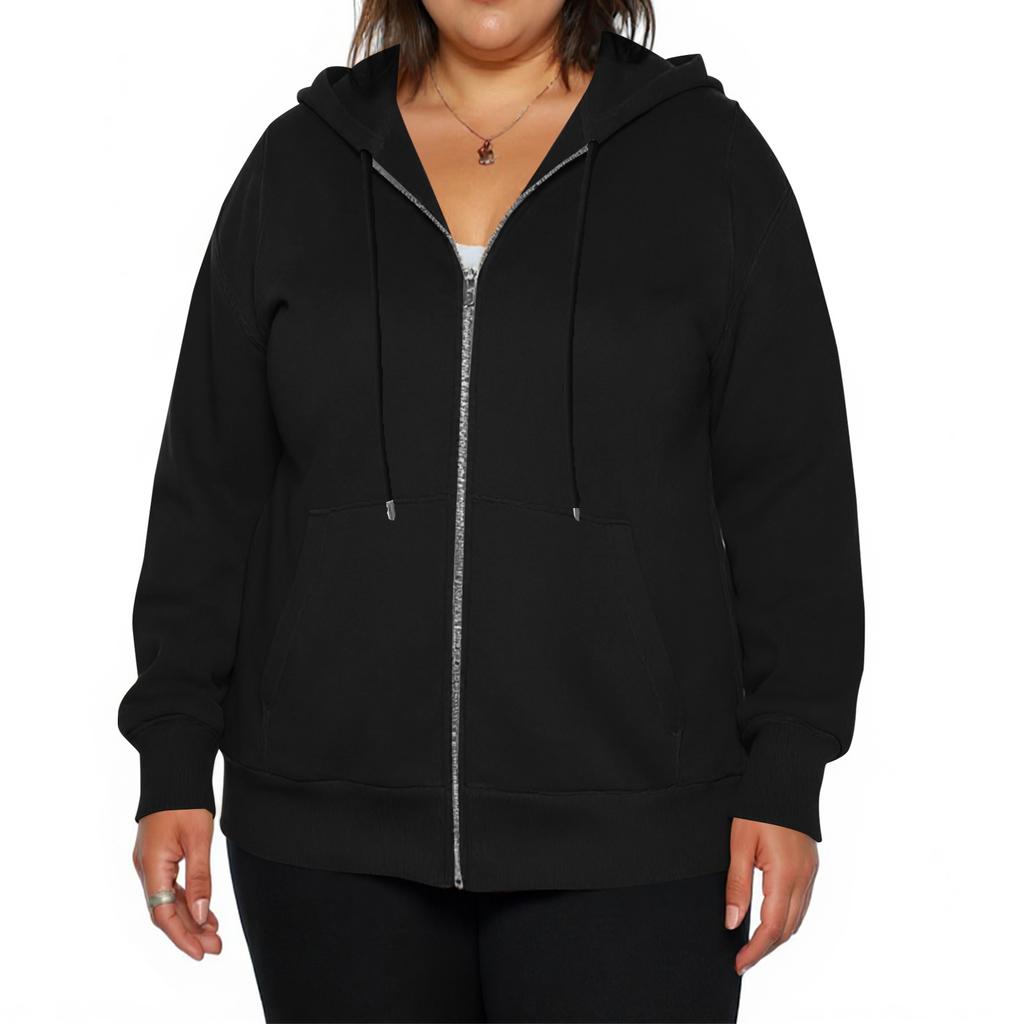 Damenmode Lässig Übergröße Langarm Reißverschluss Farbe Kapuzenjacke