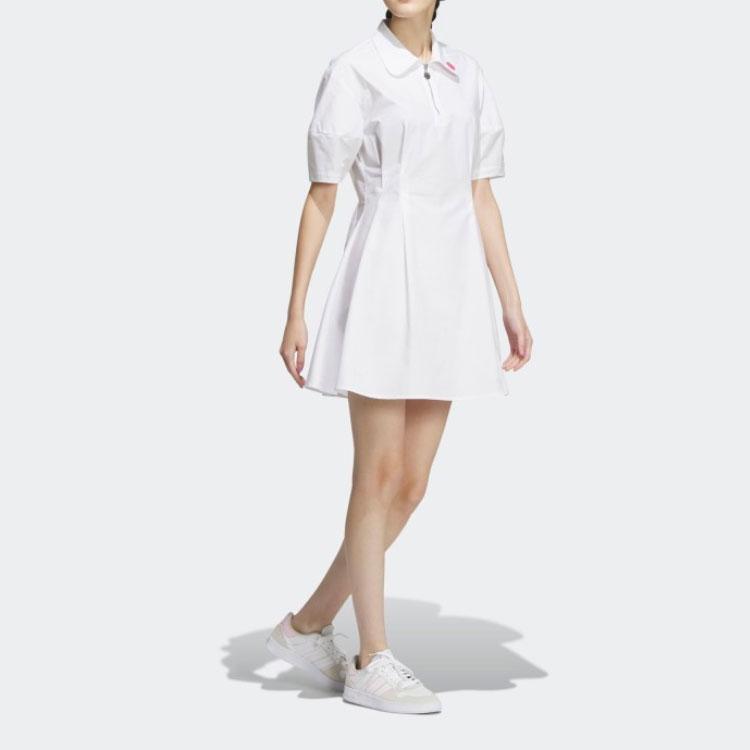 Adidas Neo X Strawberry Bear Co-Branded SS23 Solid Color Loose-Fit Sports Polo Dress Women Dress White IP4023