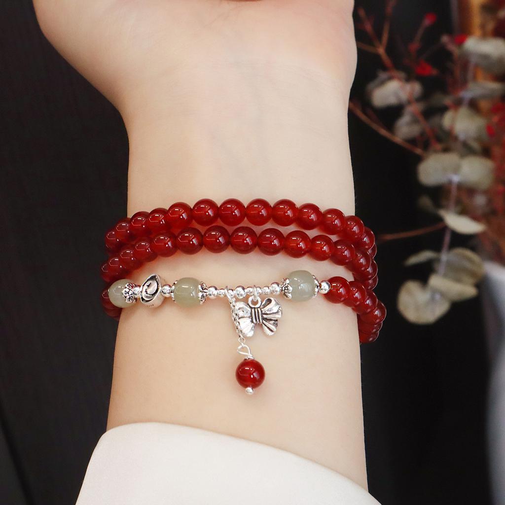 Natural Agate Bracelet Silver Hand Jewelry Does Not Fade Three-Circle Bracelet. Fashion Women Daily Jewelry Lucky Gift