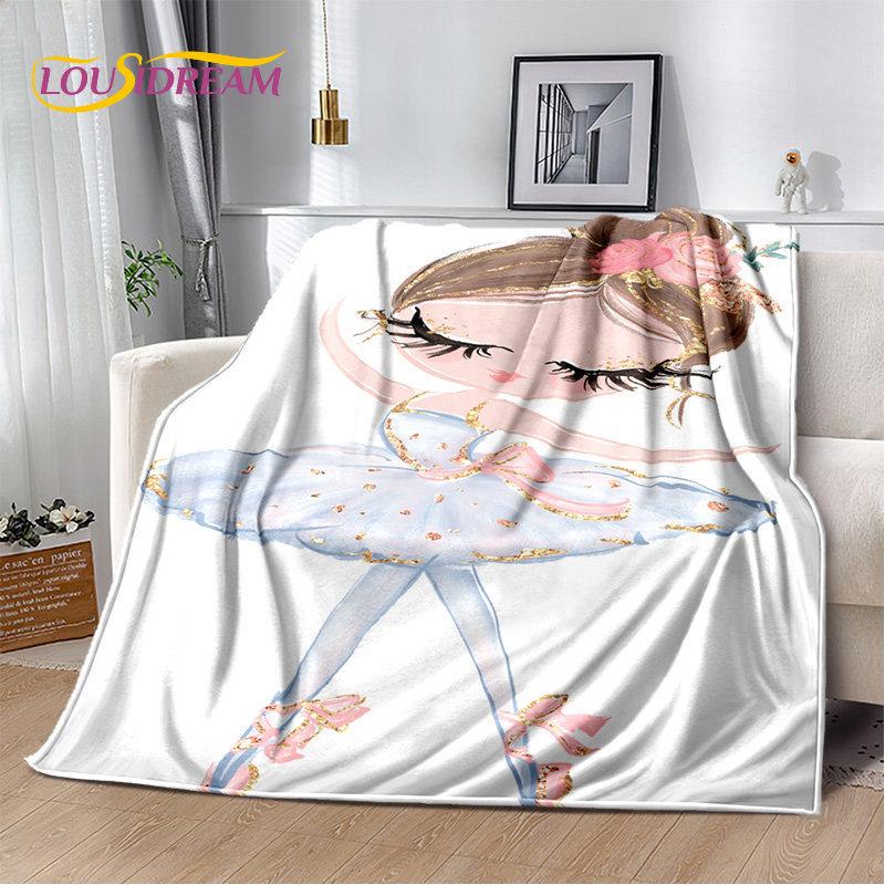 Süße Ballett-Mädchen-Ballerina-Cartoon-weiche Plüschdecke, Flanelldecke, Überwurfdecke für Wohnzimmer, Schlafzimmer, Bett, Sofa, Picknick, Kinder
