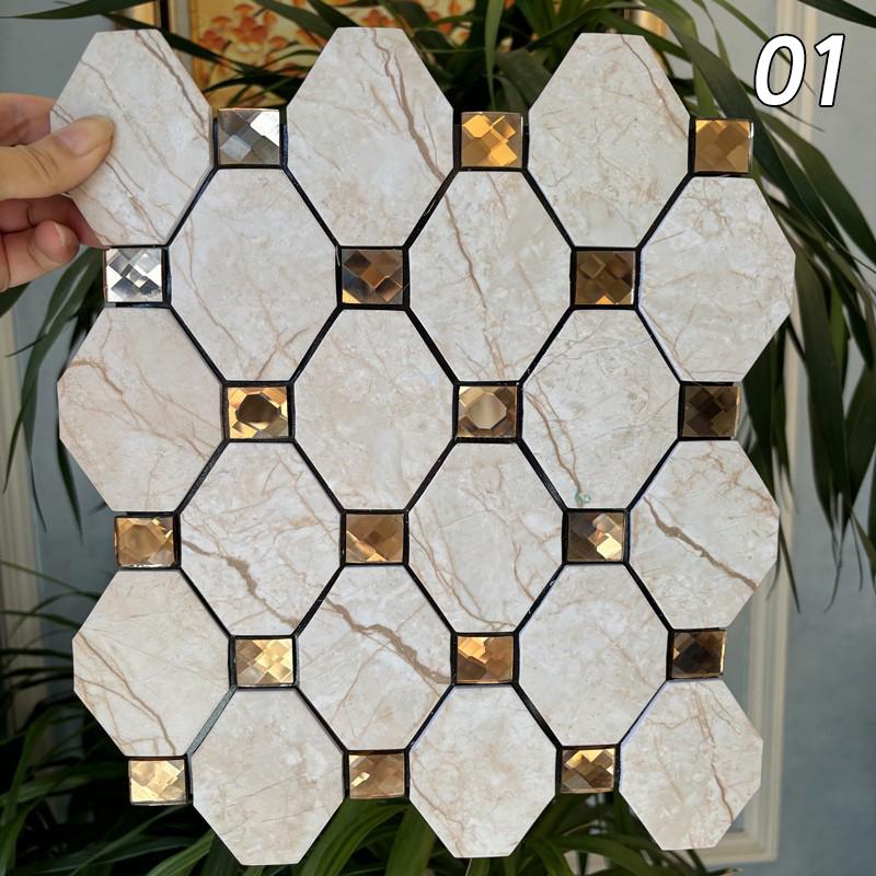 4 Pcs Aluminum-plastic Self-adhesive Mosaic Wall Stickers Peel And Stick Backsplash Tiles Bathroom Living Room Background Decor