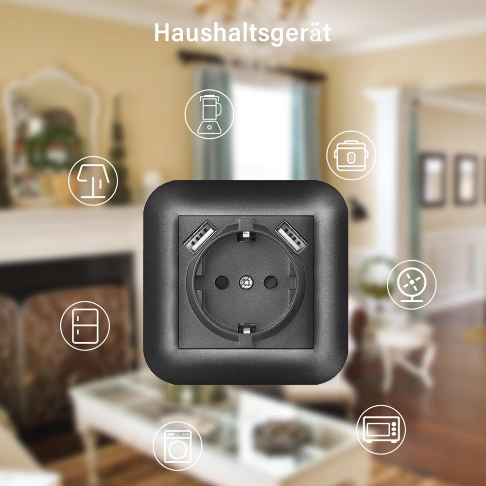 EIOMR EU Standard Power Socket with Iron Claw Black Flame Retardant PC Panel 110-250V Wall Socket 16A Suitable for Round Box