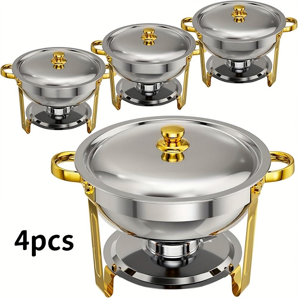 Gold Silver Insulated Food Pot Set, Including 5-quart Round Stainless Steel Insulated Pot, Lid, and Bracket. Suitable for Partie