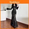 Vintage Harajuku Cross Hollow Hoodie Lace Patch Bodycon Dress For Spring Fashion