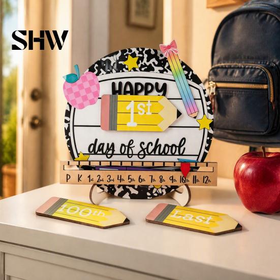 Academic Year Commemorative Board First Day of School Chalkboard Sign, Reusable Wooden Milestone Board, Tabletop Decor for Classroom Memories Back to