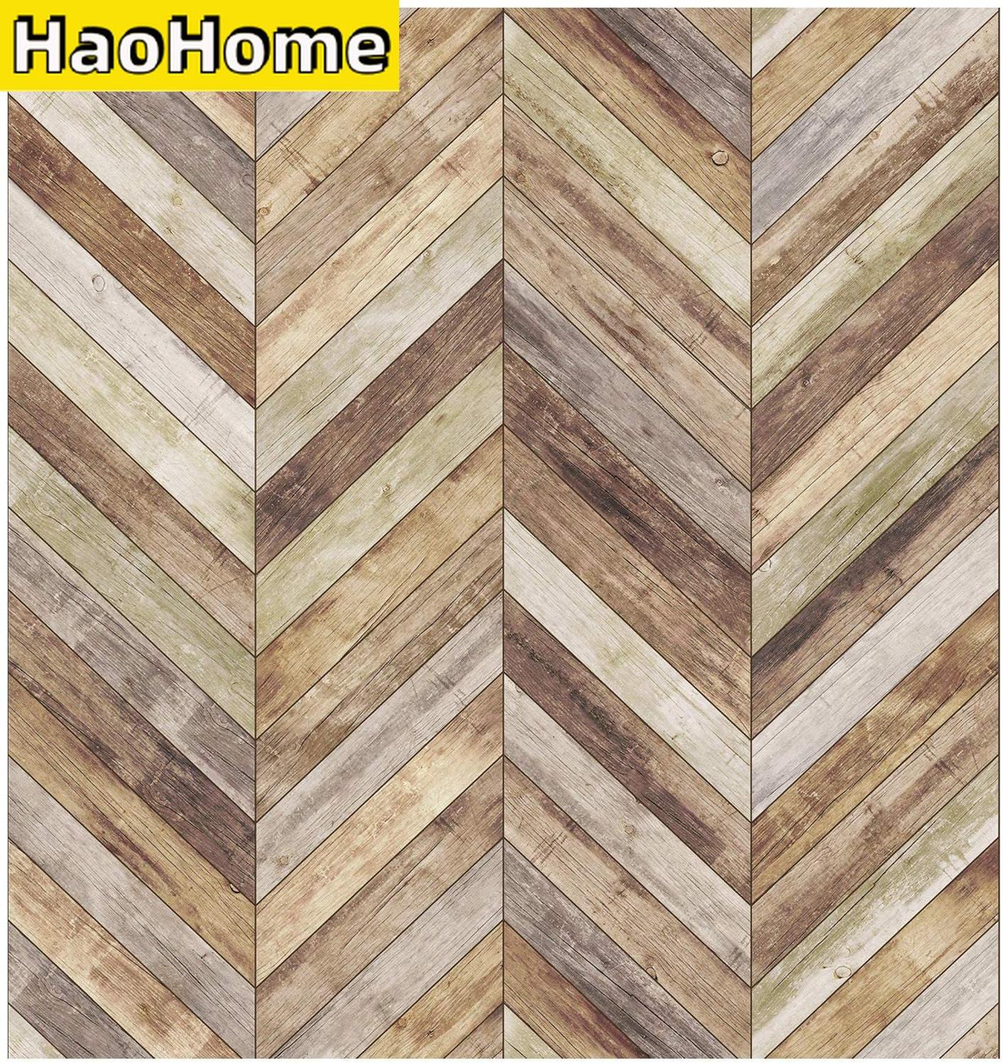 Wipon Haohome 3M Handpainting Peel And Stick Wallpaper Herringbone Wood Panel Self-Adhesive Prepasted Wallpaper Wall Mural