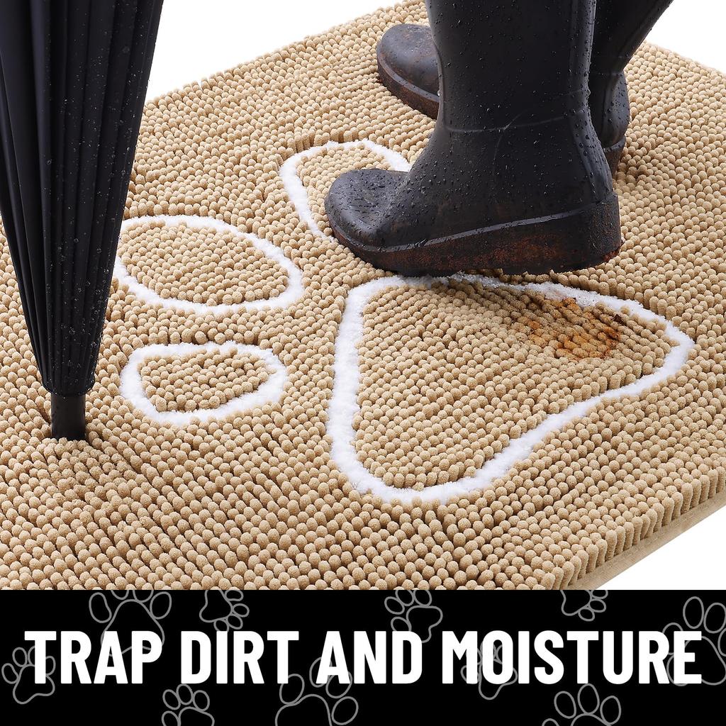 Olanly Dog Door Mat For Muddy Paws Quick Dry Chenille Mud Mat For Dogs Absorbent Dirt Trapper Non-Slip INdoor Door Mat For Floor
