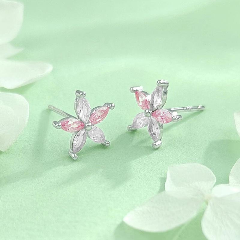 S925 Sterling Silver Pink Star Necklace & Earring Set - Elegant 2025 Clavicle Jewelry for Women