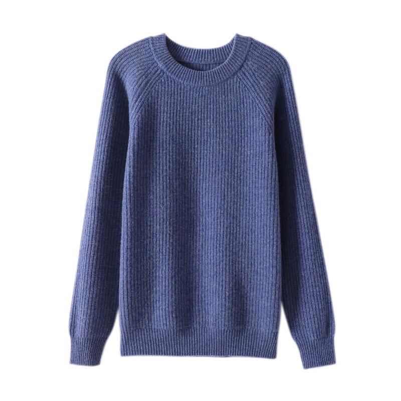Men's Plus Size Crew Neck Wool Sweater - Autumn/Winter, Fine Stripe Raglan Sleeve, Loose Fit