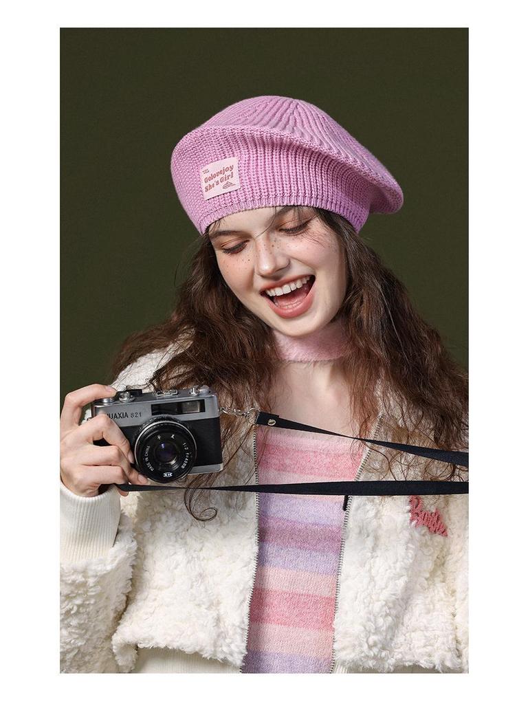 Damen Koreanischer Stil Vielseitige Strick-Baskenmütze - Winddicht, Ohrenschützend, Reine Baumwolle & Wolle