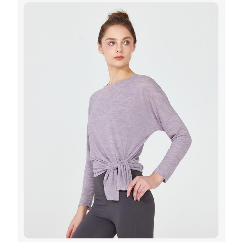 

Блузка для йоги, женская, с длинным рукавом, свободная, одежда для фитнеса, быстросохнущая, беговая, тренировочная, топ L/XL фиолетовый