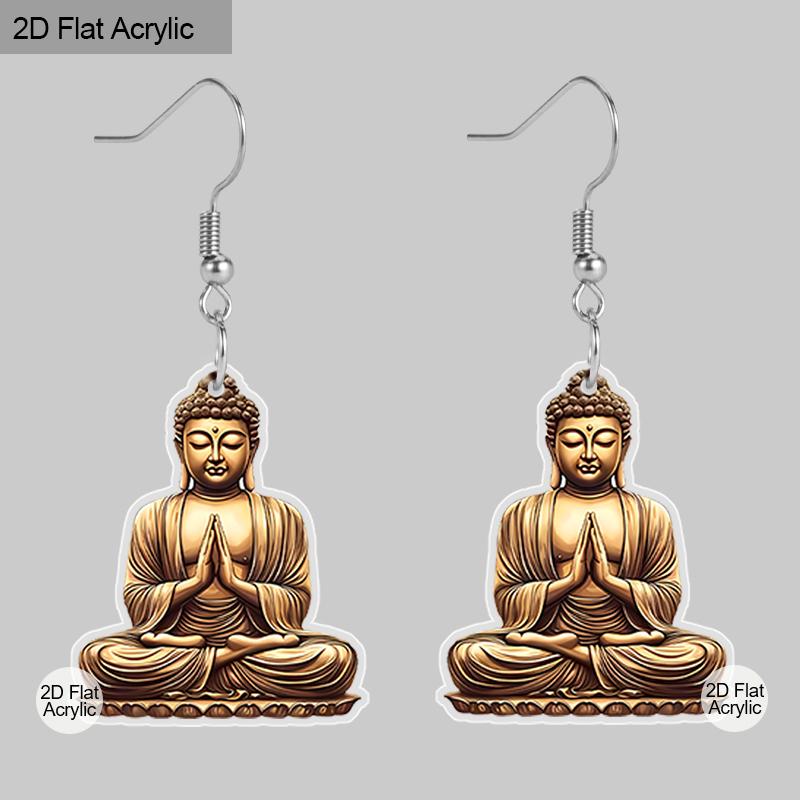 

2D Плоская Статуя Сидящего Будды Бодхисаттвы Дзен Узор Акриловая Серьга Серьги-Капли Ювелирные Изделия для Женщин Девушек