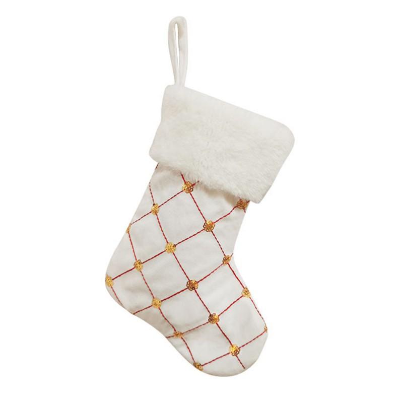Gold Sequin Christmas Socks 1pc White Christmas Tree Hanging Decorations
