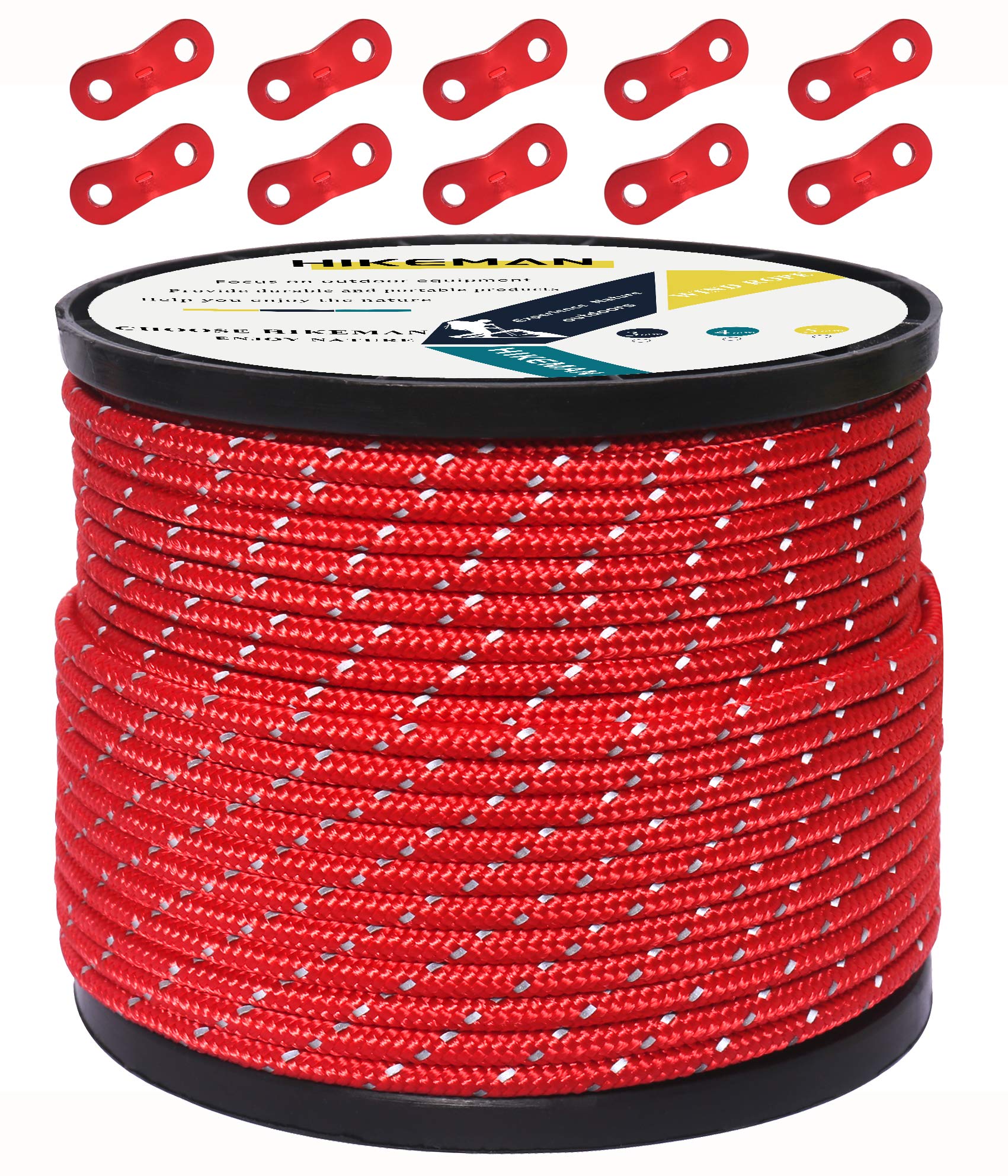 Exclusive Tent Rope Guy Rope 4mm Reflective Paracord Tarp Rope Guy Line with Adjuster Aluminum Adjuster Bobbin Wound Seamless Uncut Camping Rope 3mm