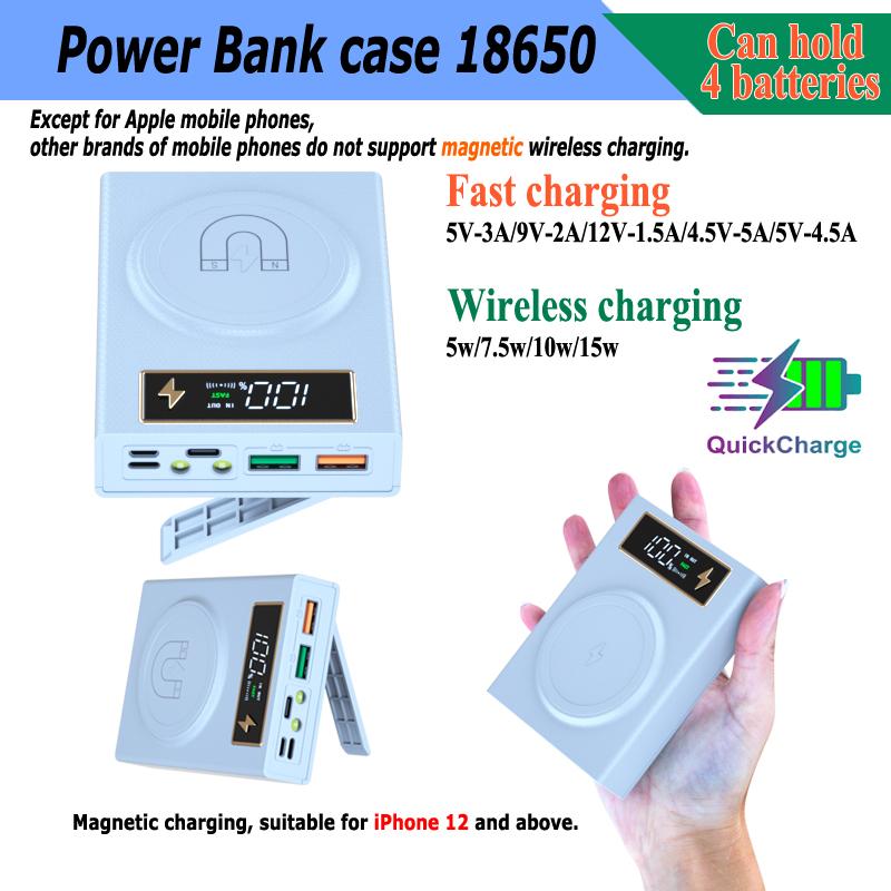 

CX4 18650 аккумуляторный ящик для хранения PD QC3.0 USB 10 Вт быстрая беспроводная зарядка DIY Power Bank чехол аккумуляторный ящик Wireless fast Magnetic белый