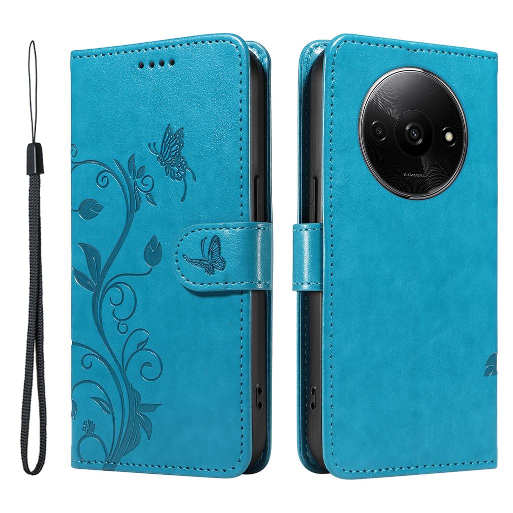 For Xiaomi Redmi A3/Poco C61 4G PU Leather Cases Flower Pattern Wallet Stand Phone Cover with Strap
